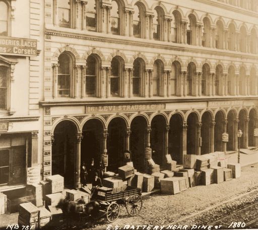 De eerste fabriek van Levi Strauss in 1880.